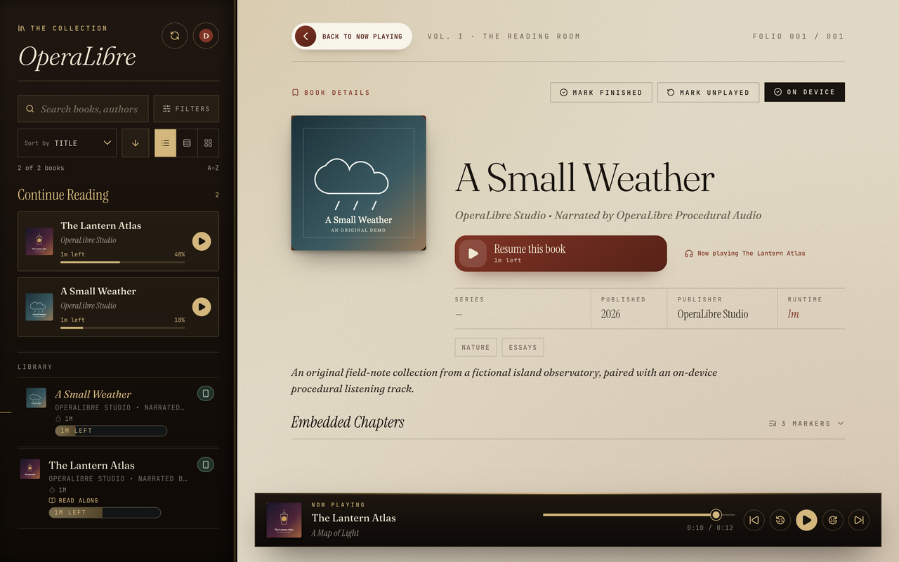 OperaLibre web library and book details